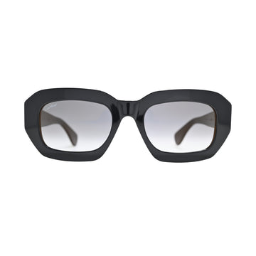 Black geometric Cartier sunglasses CT0546S001 front view with grey gradient lenses and gold hinge hardware