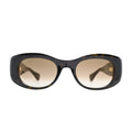 Side profile of Cartier CT0472S002 displaying gold-tone panther detail and Cartier script at dark tortoise temple tip