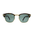 Three-quarter view of tortoiseshell browline Cartier sunglasses men CT0496S002 with green lenses and gold Godron hinge