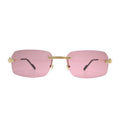 Front view of Cartier CT0271S010 rectangular rimless frame with pink nylon lenses and gold bridge bar
