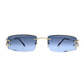 Front view of rimless Cartier sunglasses blue gradient lenses CT0465S002 with gold bridge bar and C Décor hinge motif