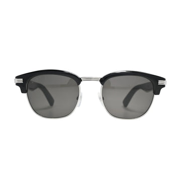 lack browline Cartier sunglasses men CT0496S001 front view with grey lenses and silver Godron hinge detail