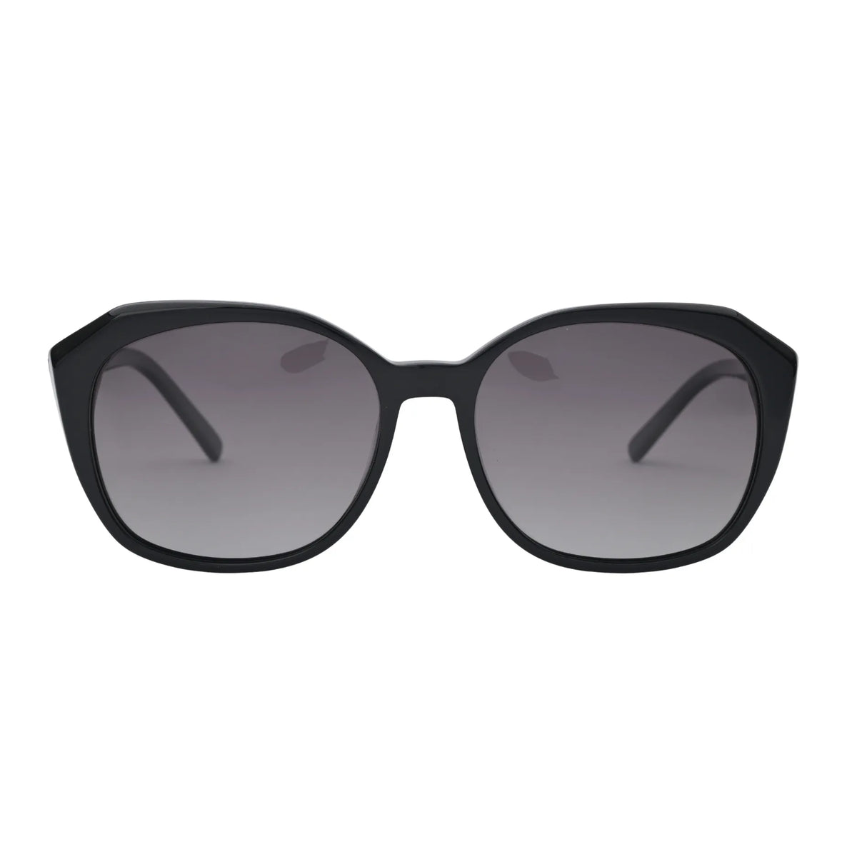 Black oversized square sunglasses with grey gradient lenses front view on white background