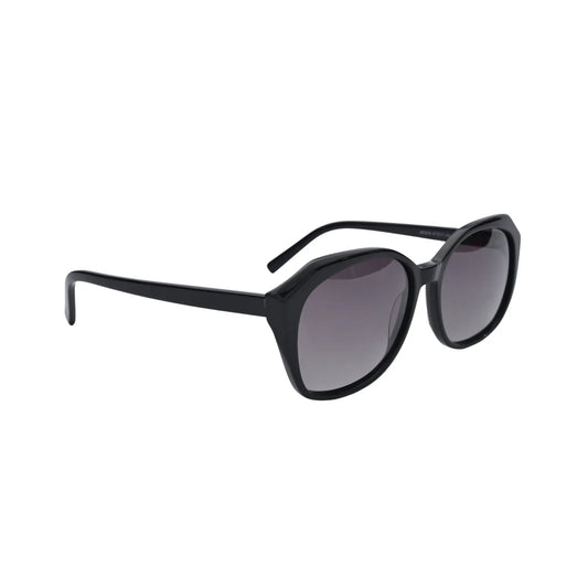 Front view of black square sunglasses with soft grey gradient lenses