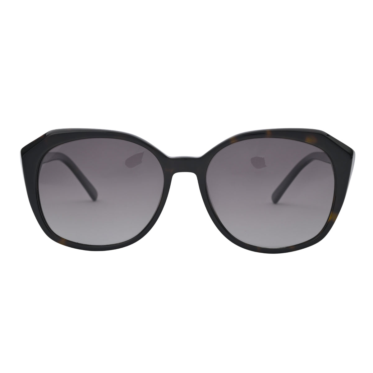 Black oversized square sunglasses with dark gradient lenses on white background