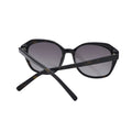 Back view of black square sunglasses with crossed temples and gradient lenses