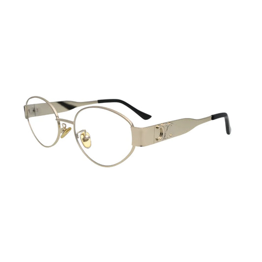 Gold Oval Metal Eyeglasses Frame with Lightweight Design