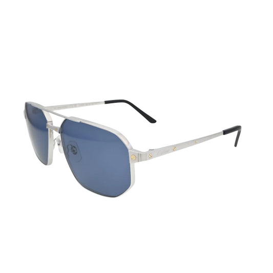 Cartier aviator sunglasses three quarter view CT0462S002 with silver temples and gold tone screw detail