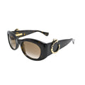 Cartier oval sunglasses angled view CT0472S002 with Panthere temple detail and dark havana frame
