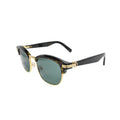 Three-quarter view of tortoiseshell browline Cartier sunglasses men CT0496S002 with green lenses and gold Godron hinge