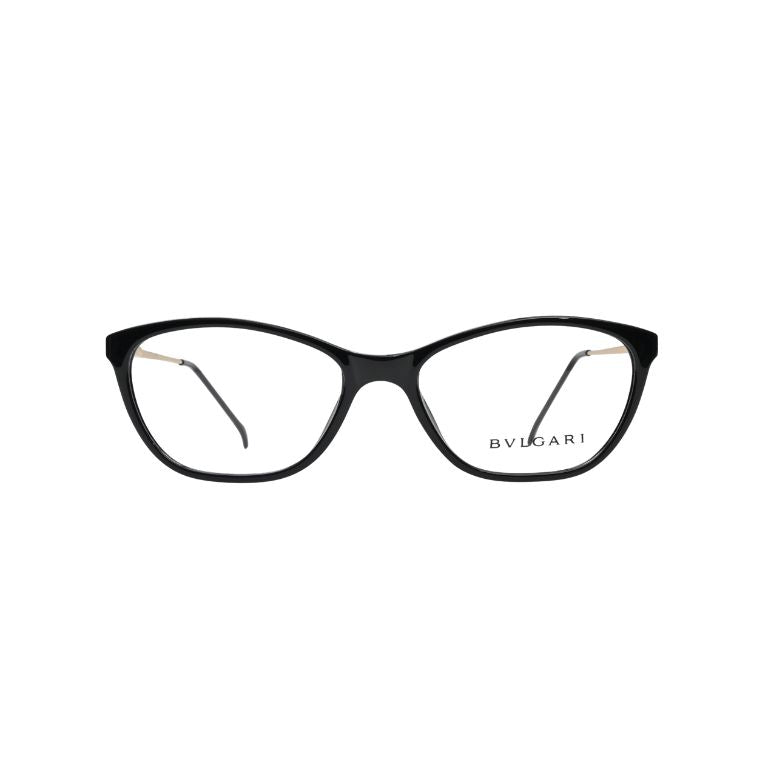 Bold, sleek cat-eye glasses with gold metal temples crafted for a modern, powerful look.
