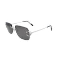 Cartier rimless sunglasses angled view CT0330S001 with silver metal temples and Signature C hinge detail