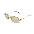 Side profile of Cartier CT0271S009 with full gold temple arm and black acetate tip carrying Cartier logo plaque