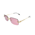 hree-quarter view of rimless Cartier sunglasses pink lenses CT0271S010 with smooth gold-tone metal frame and Godron hinge