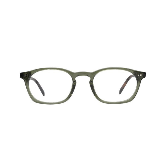 A fashionable round eyeglass frame with a bold green front and rich brown tortoiseshell arms—perfect for those who love a vintage-inspired look.