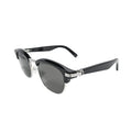 Side profile of Cartier CT0496S001 Première de Cartier showing ribbed silver hinge motif on black acetate temple