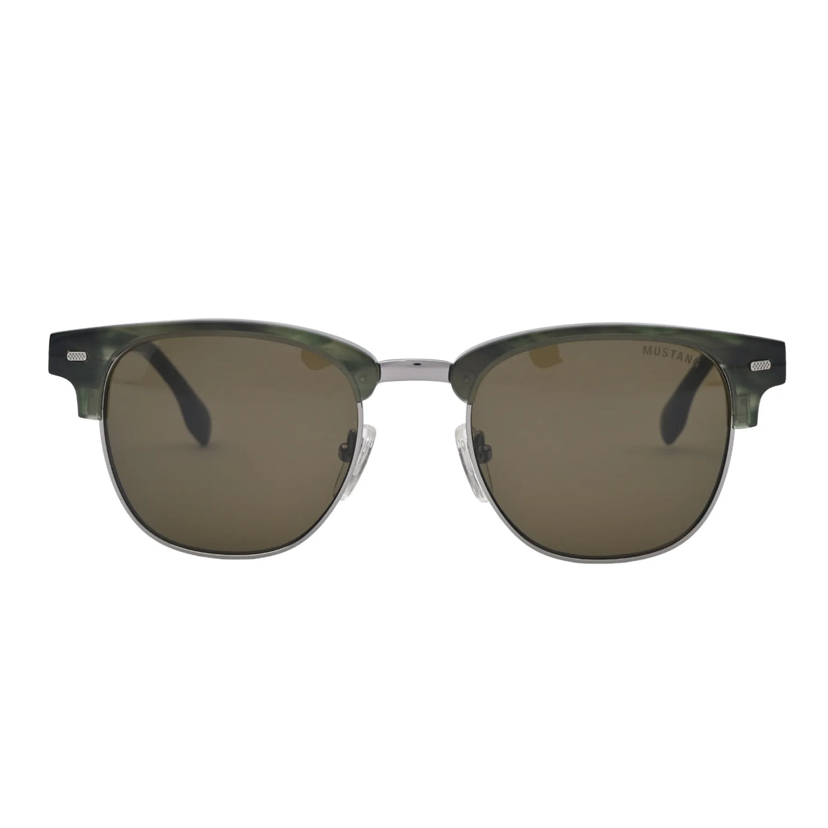 Mustang semi rimless sunglasses with green lenses front view on white background