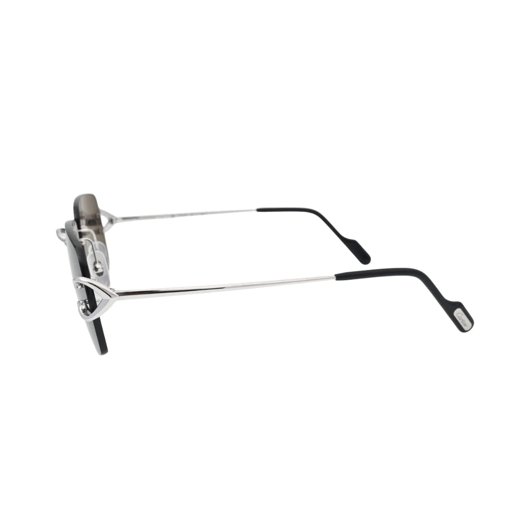 Cartier rimless sunglasses side profile CT0330S001 with slim metal arm and black acetate temple tip