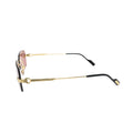 Side profile of Cartier CT0271S010 showing slim gold metal temple arm and Cartier logo plaque on black acetate tip