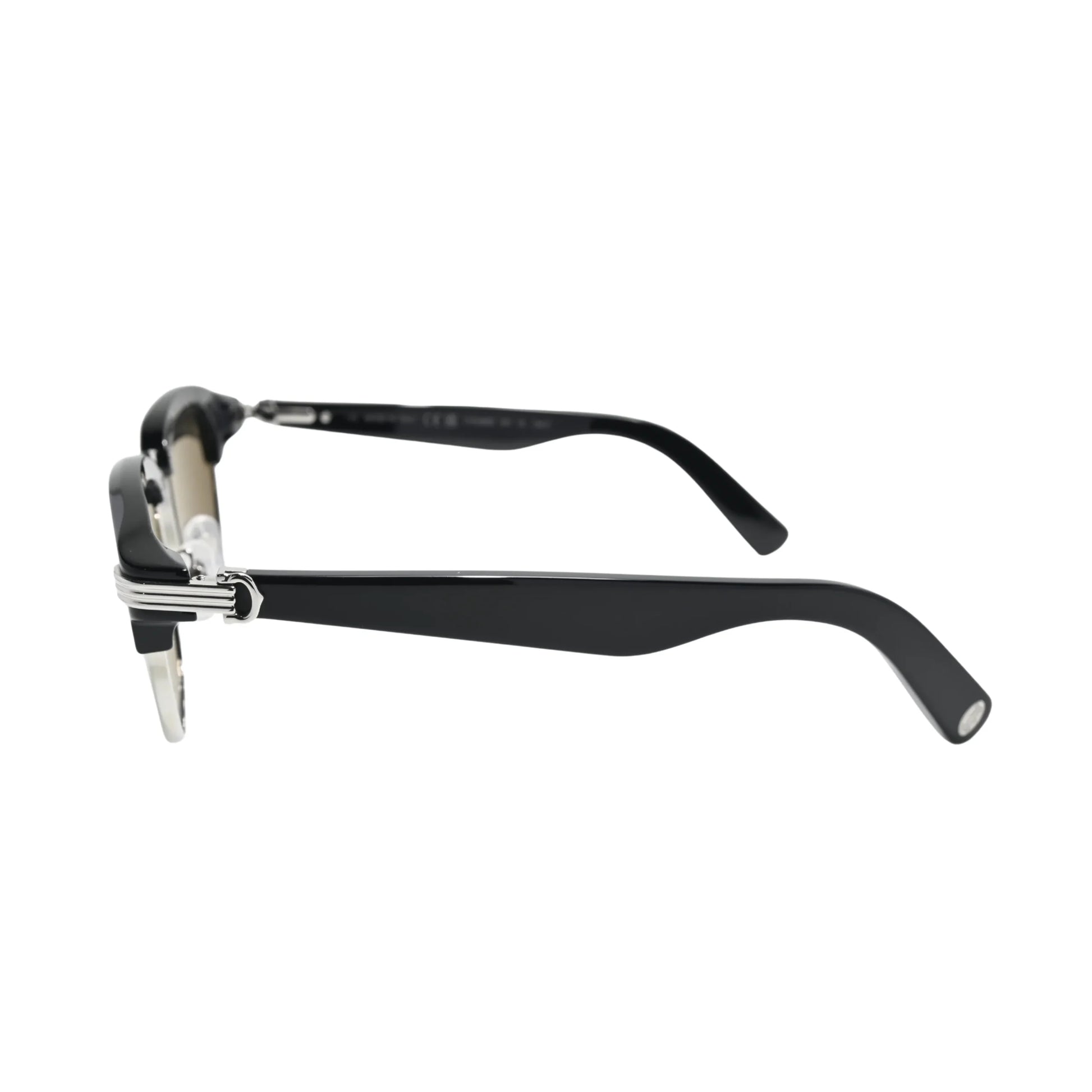 Three-quarter angle of Cartier CT0496S001 browline frame with black acetate brow and silver-tone metal lower front