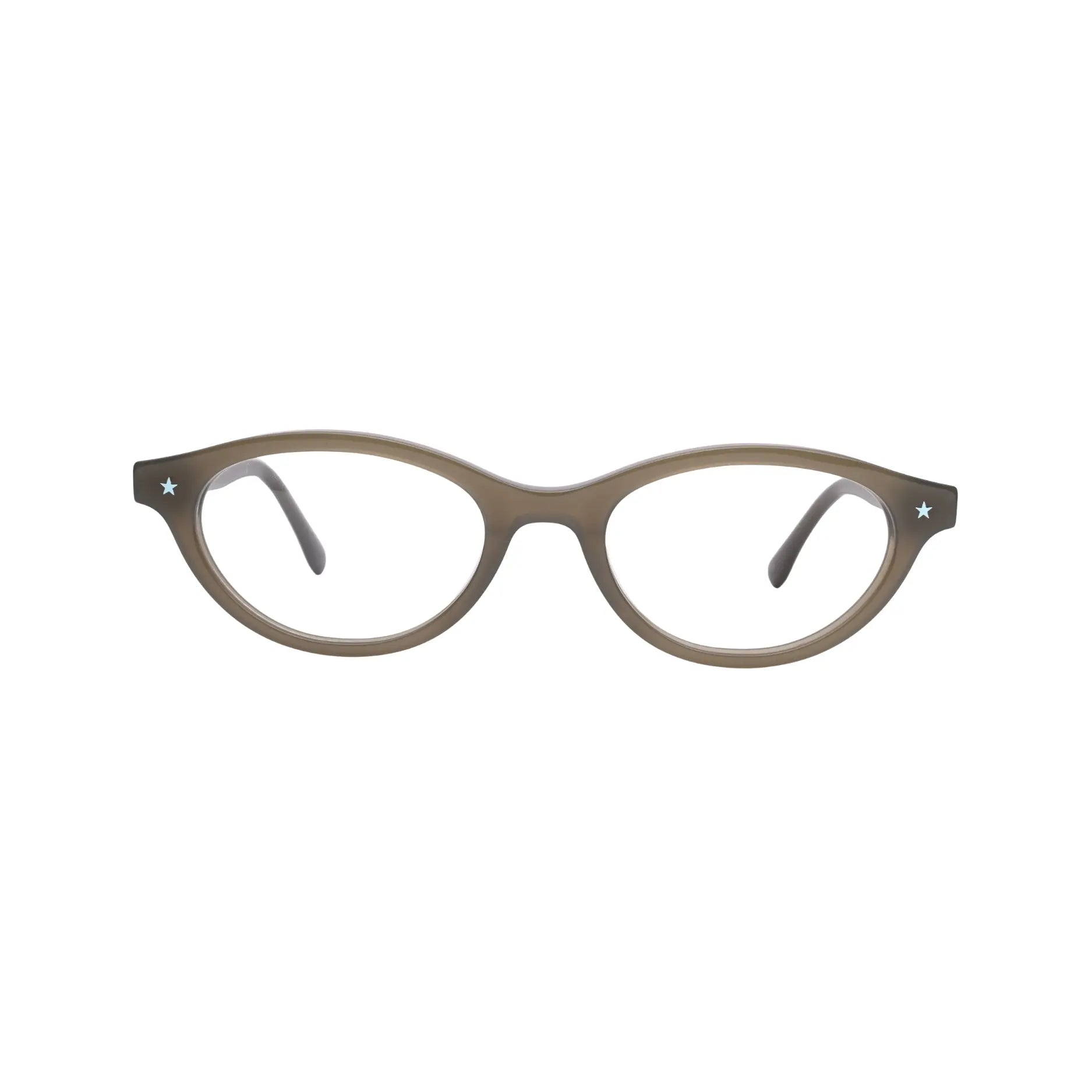Translucent khaki oval frame front view with star detail