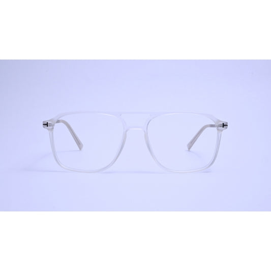 Transparent eyeglasses with matte silver temples, blending modern minimalism with standout sophistication.
