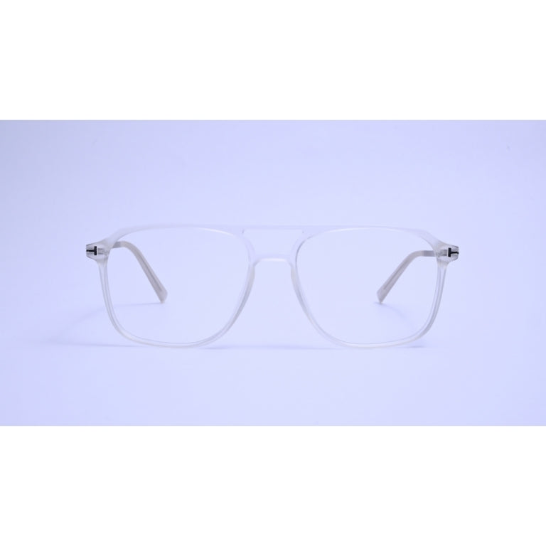 Transparent eyeglasses with matte silver temples, blending modern minimalism with standout sophistication.