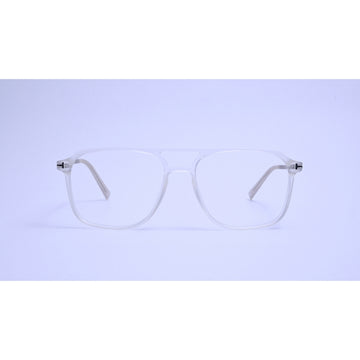 Transparent eyeglasses with matte silver temples, blending modern minimalism with standout sophistication.