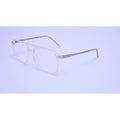 Transparent eyeglasses with matte silver temples, blending modern minimalism with standout sophistication.
