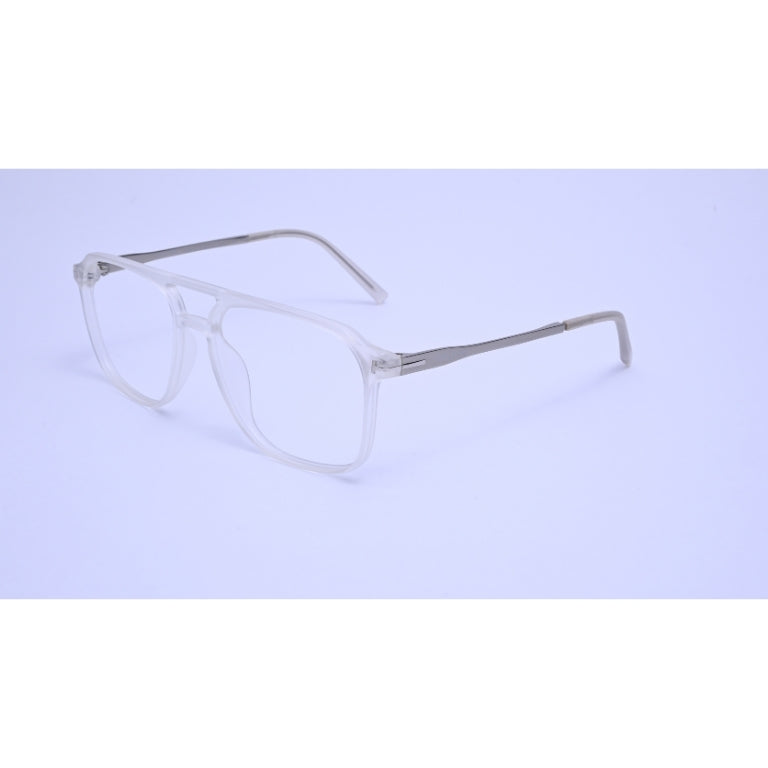 Transparent eyeglasses with matte silver temples, blending modern minimalism with standout sophistication.