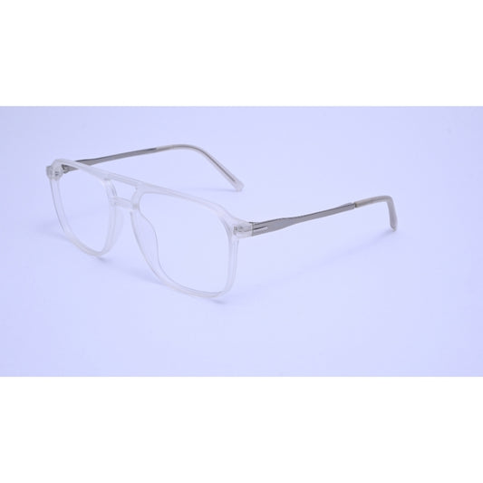 Transparent eyeglasses with matte silver temples, blending modern minimalism with standout sophistication.