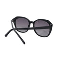 Back view of black oversized square sunglasses with crossed temples and gradient lenses