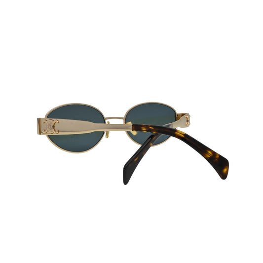 Gold Oval Metal Sunglasses with Green Tinted Lenses