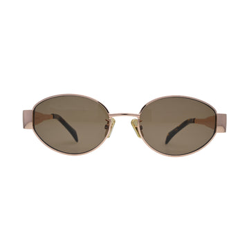 Rose Gold Oval Metal Sunglasses with Brown Tinted Lenses