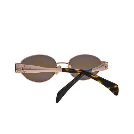 Rose Gold Oval Metal Sunglasses with Brown Tinted Lenses