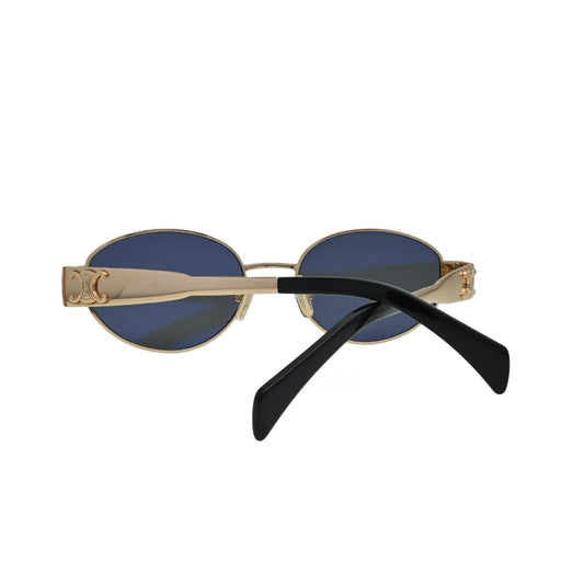Gold Oval Metal Sunglasses with Dark Grey Lenses