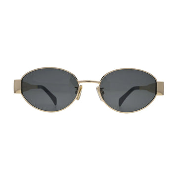 Gold Oval Metal Sunglasses with Dark Grey Lenses