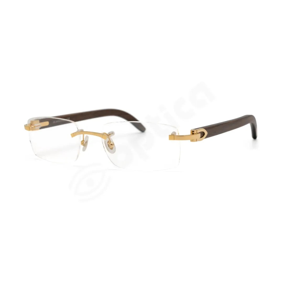 Cartier C Decor CT0052O 005 Gold Wood Rimless Eyeglasses side profile