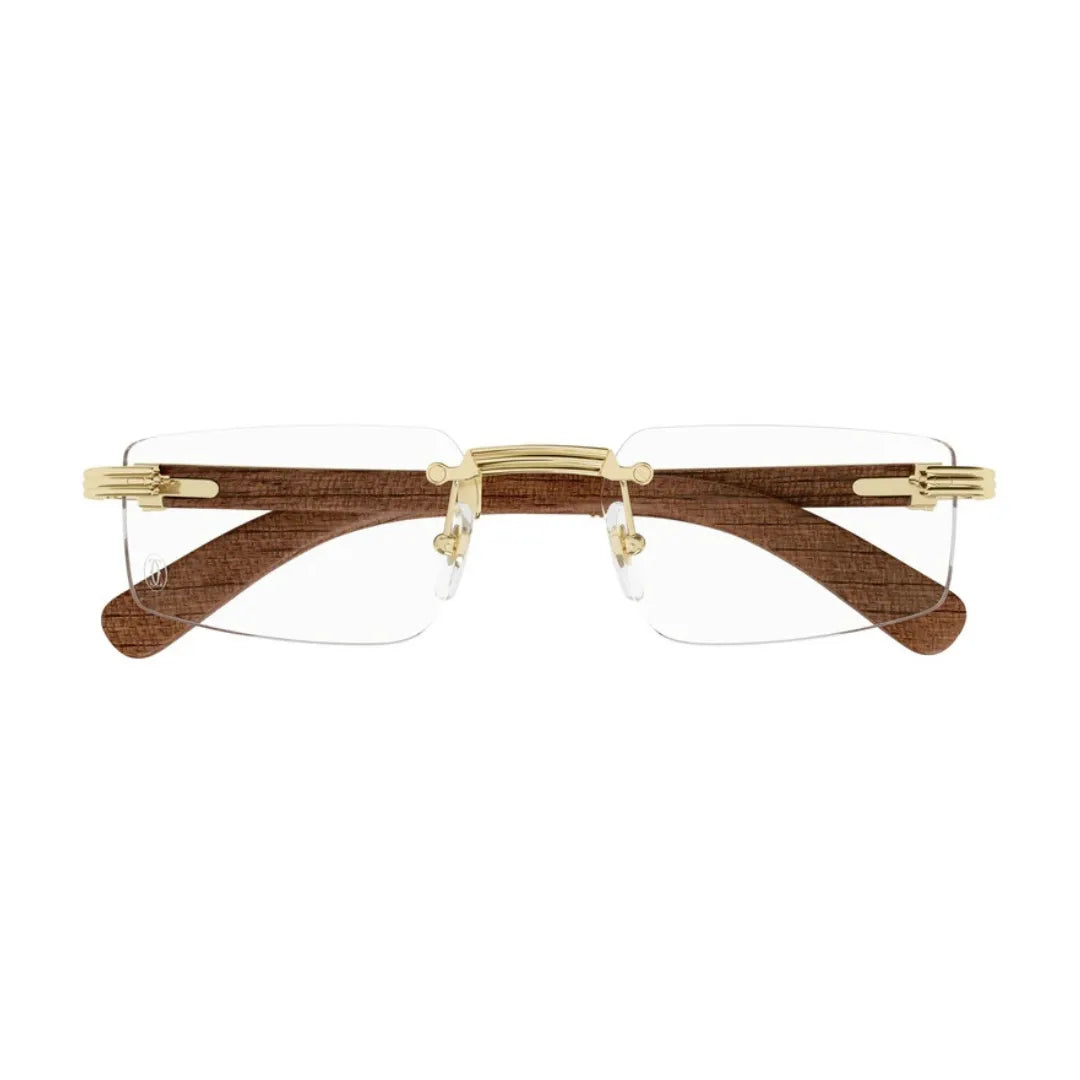 Cartier Premiere de Cartier CT0485O 002 Gold Wood Rimless Eyeglasses front view