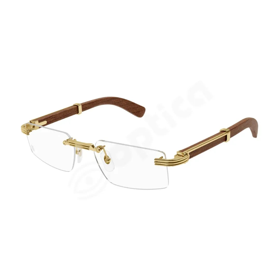 Cartier Premiere de Cartier CT0485O 002 Gold Wood Rimless Eyeglasses side profile