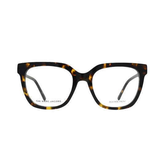 Marc Jacobs MARC 629 front view — full-rim square acetate frame in Havana tortoiseshell with clear demo lenses and integrated nose bridge