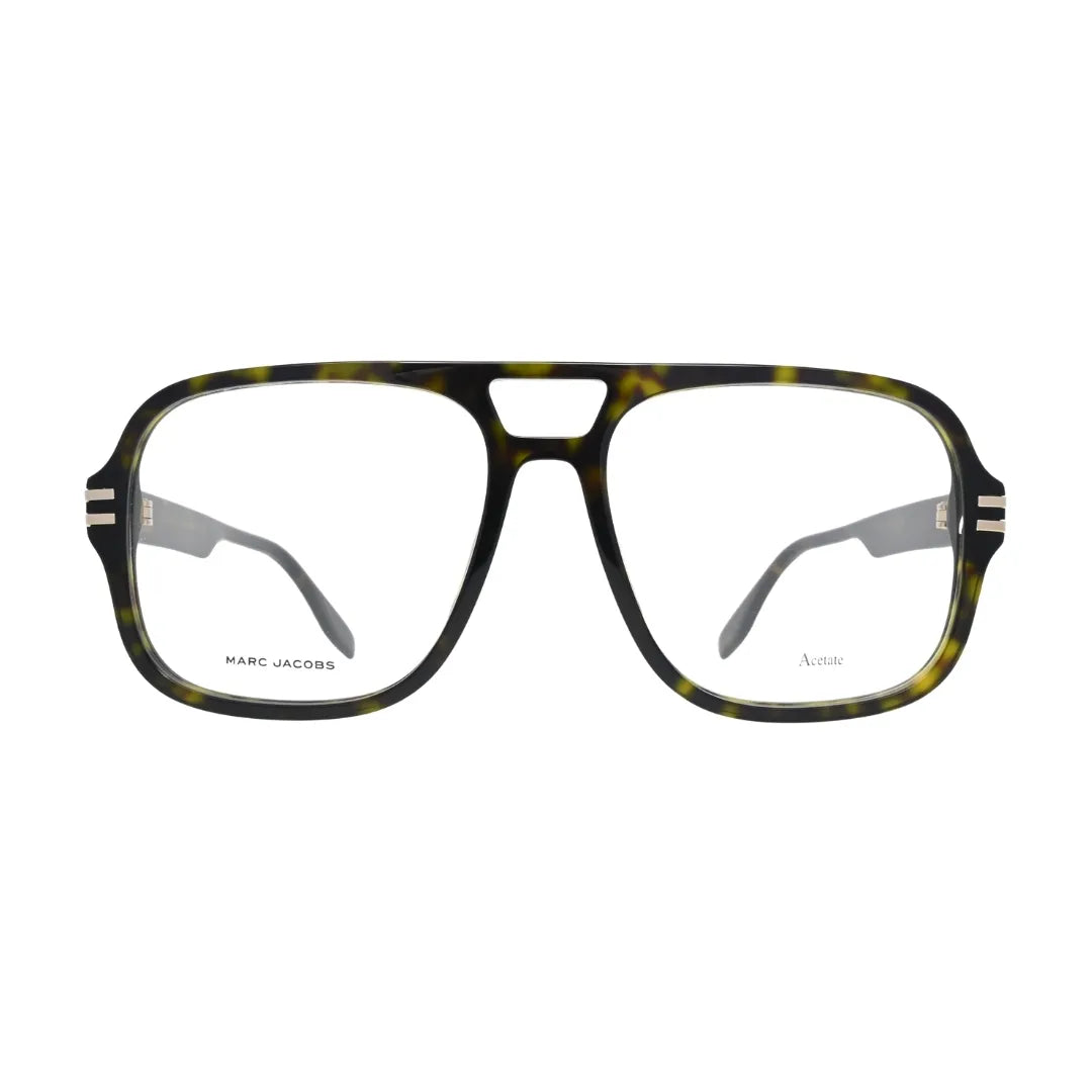 Marc Jacobs MARC 755 front view — full-rim oversized square navigator frame in dark tortoiseshell with double brow bar and clear demo lenses