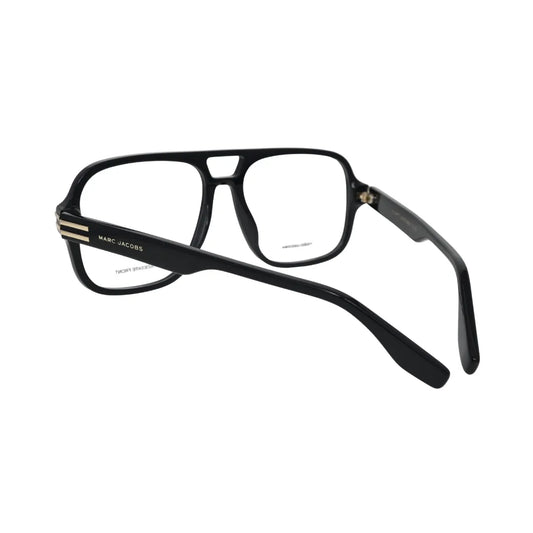 Marc Jacobs MARC 755 black acetate pilot frame men — rear three-quarter view showing gold-tone lug hardware and temple construction