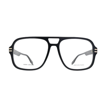 Marc Jacobs MARC 755 807 black — front view showing wide double-bridge construction and large squared clear lens openings in full-rim acetate