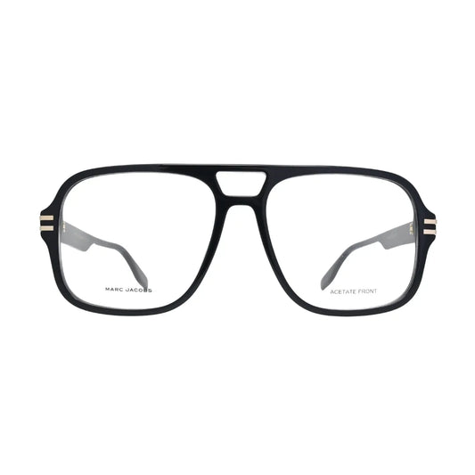 Marc Jacobs MARC 755 807 black — front view showing wide double-bridge construction and large squared clear lens openings in full-rim acetate