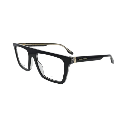 Marc Jacobs MARC 759 1EL black pattern grey — angled side view showing flat-top frame profile and gold-tone hinge with Marc Jacobs temple lettering