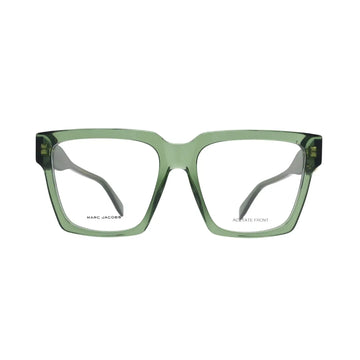 Marc Jacobs MARC 766 green transparent acetate square frame — front view showing full-rim construction and Marc Jacobs inner lens branding