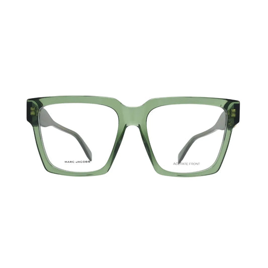 Marc Jacobs MARC 766 green transparent acetate square frame — front view showing full-rim construction and Marc Jacobs inner lens branding