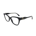 Marc Jacobs MARC 767 black cat eye eyeglasses women — angled side view showing gold-tone JJ logo plaque and Marc Jacobs temple text