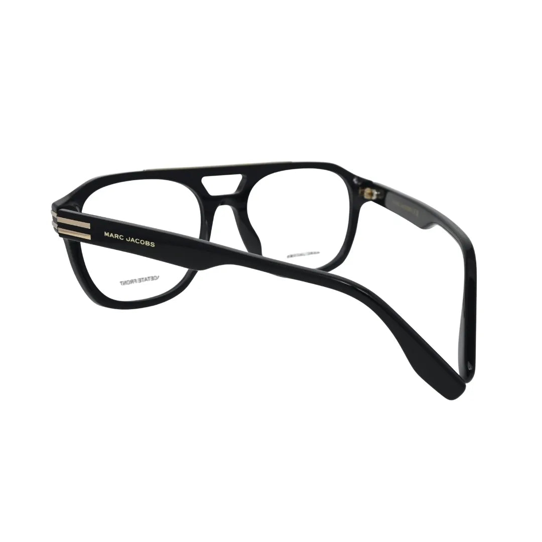 Marc Jacobs MARC 788 Havana tortoiseshell acetate frame — rear three-quarter view showing gold-tone hardware detail and Marc Jacobs temple branding